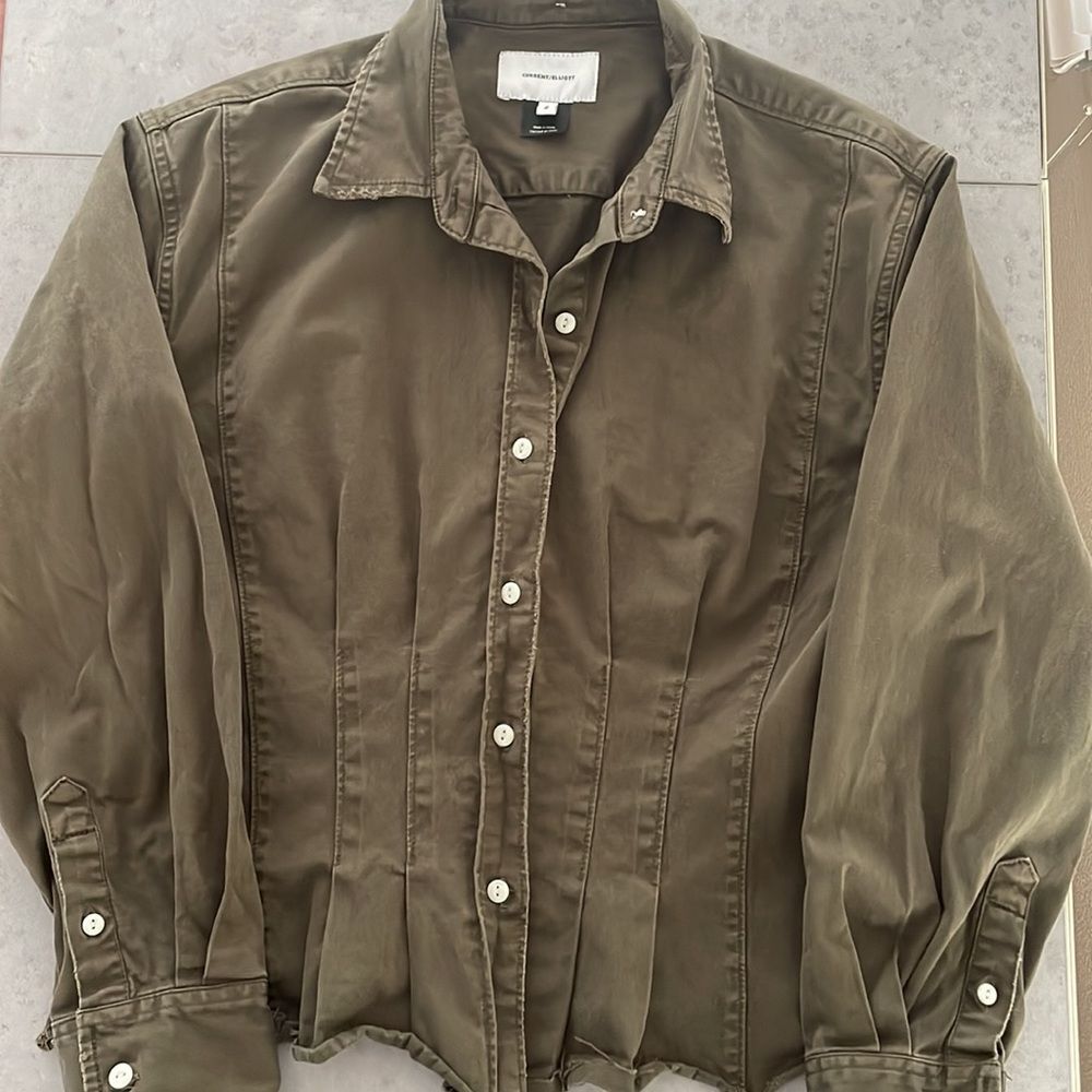 Current/Elliott women’s button up top / light jacket olive green raw edge 2/M